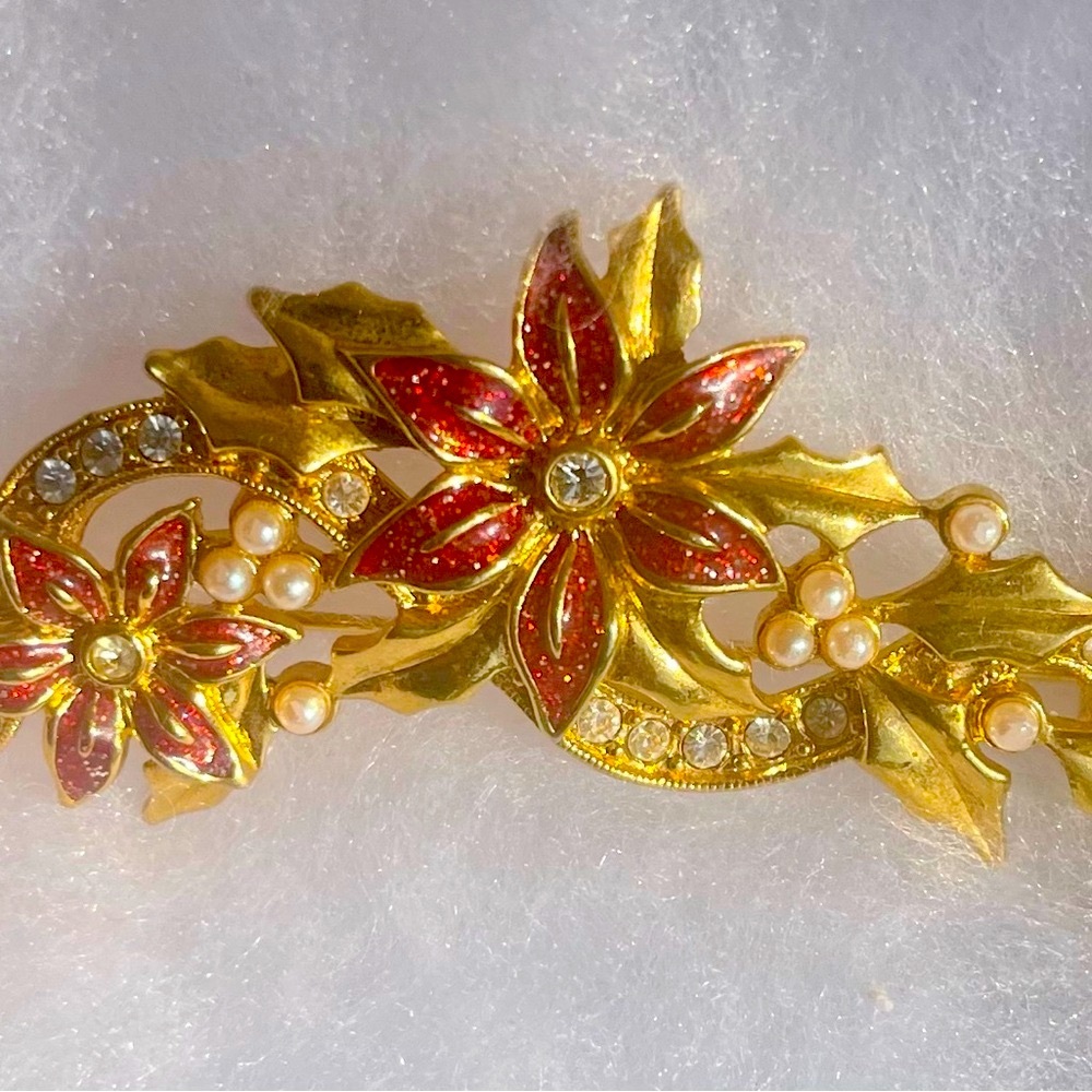 Vintage enameled rhinestone brooch